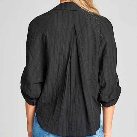 Aakaa Roll Sleeve Tie Front Black Top ~ Size L - Picture 2 of 13